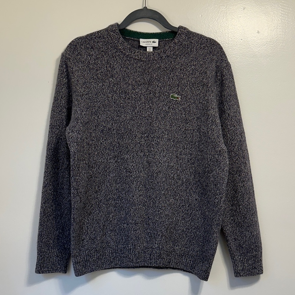 Lacoste Men's Charcoal 100% Wool Crewneck Sweater